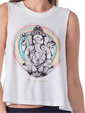 Spiritual Gangster White Ganesha Rainbow Graphic Tank